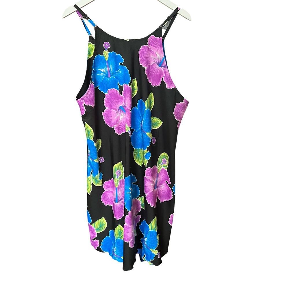 Beautiful Floral Sleeveless Slip Dress Features Bright Purple and Blue Orchids. - Picture 3 of 6